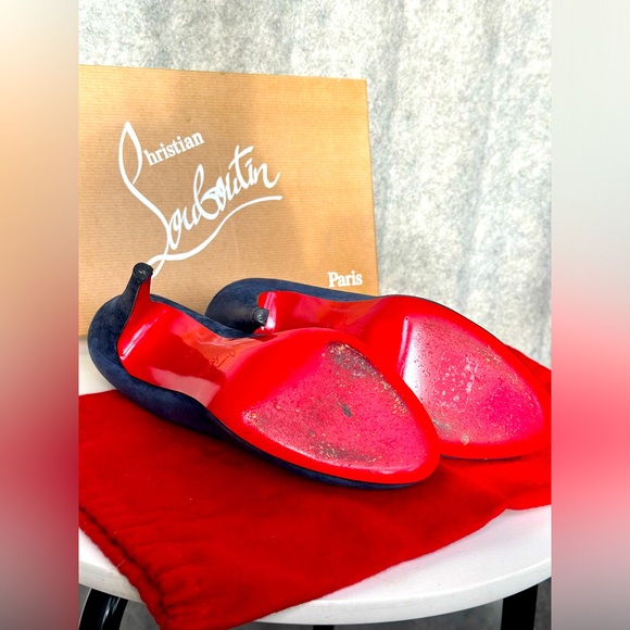 Christian Louboutin RonRon 100mm gorgeous Suede in Navy  Sz 8 - Picture 6 of 12